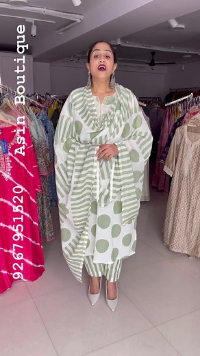 5.8K views · 66 reactions | White and green polka dot printed cotton suit. Book now 092679 51520 | Asin Boutique | Facebook