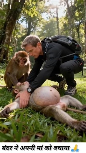 A Pregnant Monkey Collapsed — What a Stranger Did Next Will Melt Your Heart 🐒❤️#shorts