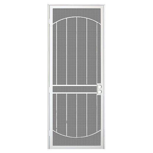 Check The Home Depot's Q&A Before Buying: Unique Home Designs Arcada Rust Shield 36 in. x 96 in. Right-Hand/Outswing White Steel Security Door with Expanded Metal Screen