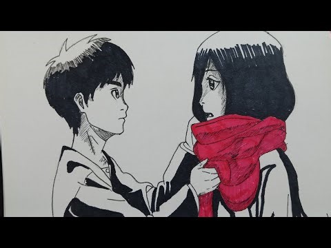 Eren giving Mikasa the Scarf Drawing | AOT Fan Art | Shingeki no kyojin Drawing
