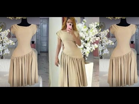 How to make this cut together slanted | asymmetrical Basque waistline dress | Detailed