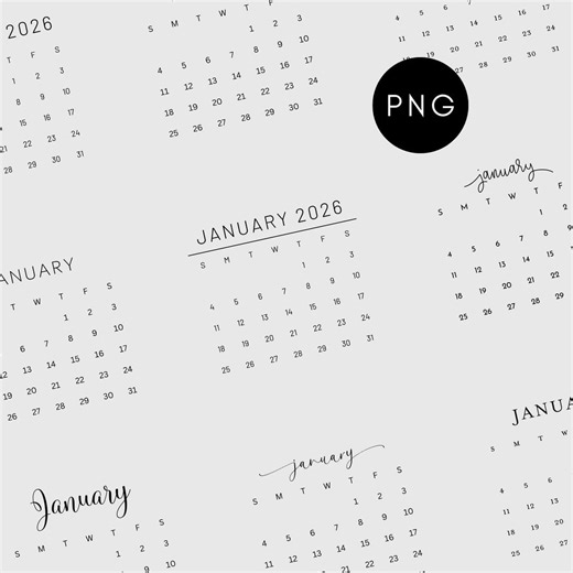 2026 PNG Calendar Transparent Background, Digital Monthly Calendar Stickers - Etsy