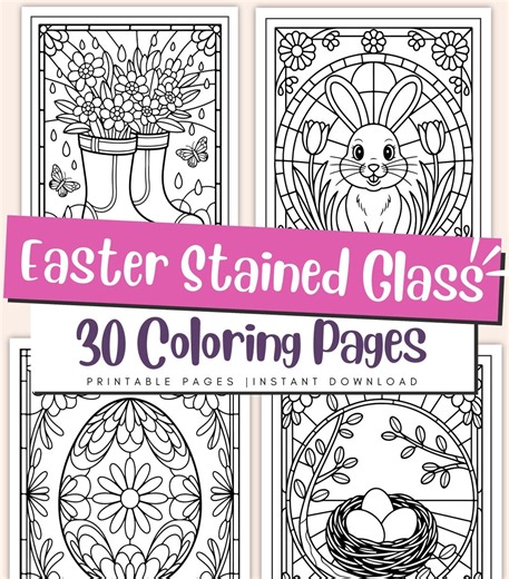 Easter Stained Glass Coloring Pages for Kids & Adult - Printable Easy Spring Book PDF - Etsy