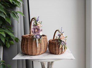 Wicker Flower Girl Basket: Wedding Petal Basket With Floral Decor - Etsy