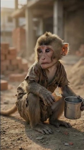 little poor monkey emotional story He is just a baby… but doing labor😭 #viralstory #monkeybaby#india