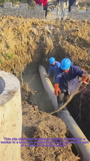 Pipe Installation: Worker Setting Up Underground Pipeline