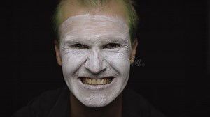 Clown Halloween Man Portrait. Close-up of an Evil Clowns Face. White Face Makeup Stock Footage - Video of funny, horror: 160409228