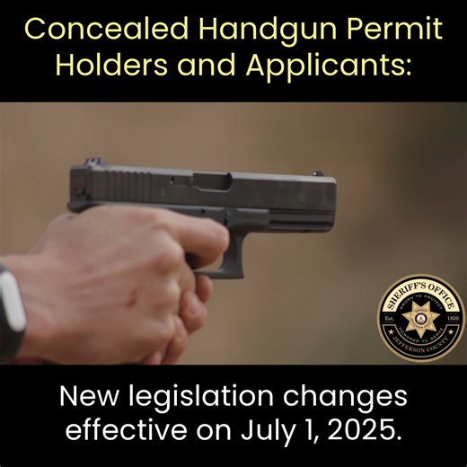 Attention Concealed Handgun Permit Holders & Applicants 🚨 PLEASE REVIEW key updates on Colorado House Bill 24-1174 taking effect July 1, 2025: https://www.jeffco.us/677/Concealed-Handgun-Permits | Jefferson County Sheriff's Office