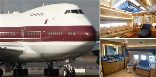 The Qatar royal family's $200 million ultra-luxurious Boeing 747-SP private jet is listed for sale for the price of a tiny Cessna jet. It offers a $70 million interior with a throne, a spacious private bedroom with a remote-controlled bed, a gold toilet, and a dining hall. - Luxurylaunches