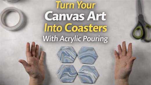 Turn your canvas art into coasters with acrylic pouring
