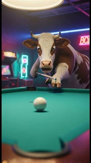 A cow playing pool in an arcade. #shorts #cow #viral