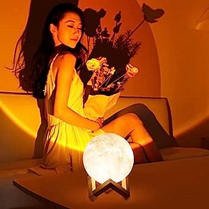 OnO Sunset Lamp & Moon Lamp 2 in 1, Color Changing Sunset Lamp Projector for Photography Lighting Background, Mood Lights for Bedroom Wall Decor on Cute Preppy Aesthetic Room Decor for Teen Girls