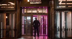 Disco bouncer at the entrance to a night club.