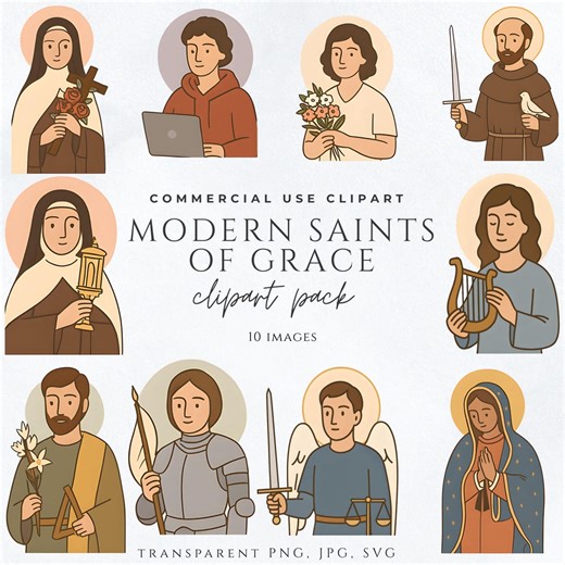 Catholic Saint Clipart Bundle | Modern Saints Clipart | Religious PNG Set | Christian Characters | Catholic Digital Clip Art Pack - Etsy