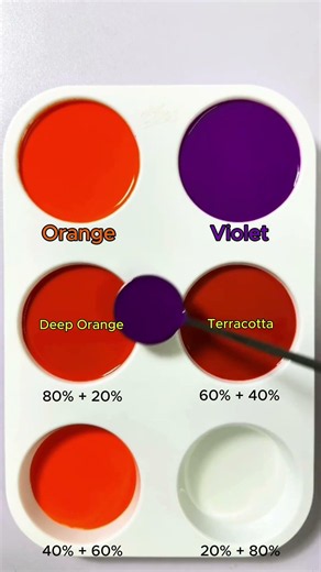 Create 4 colors from 2 colors: Orange + Violet #asmr #mix #colormixing #acrylicpainting #relaxing