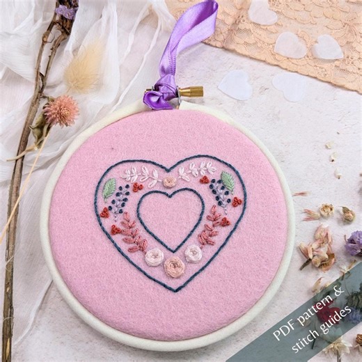 Valentine Embroidery Designs, Floral Heart Embroidery PDF Pattern (digital Download) - Etsy