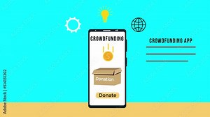 Crowdfunding app 4K animation with a girl donating money. Charity collection mobile application 4K footage with a girl flat character. Collecting donation money for poor people animated video. Stock Video