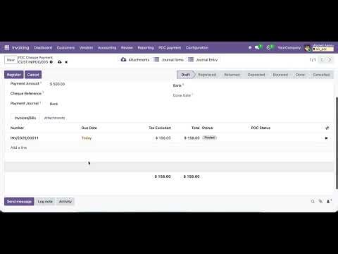 Post Dated Cheque Management- Auto Fill open Invoice in PDC on Customer Selection Odoo V19