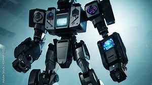 camera movement and effects, 360-degree video, key light, establishing scene, camera fly around a robot, mechanical arms, sensors, futuristic design Stock Video