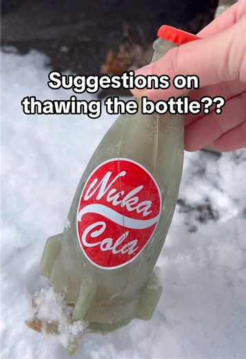I left a full Nuka Cola bottle outside that I was using for a video. It completely burst with the soda still frozen inside being the only thing holding it together. Suggestions on how to safely thaw it out because I’d like to use the broken glass for a craft if I can #fallout #mrsfallout #fallouttok