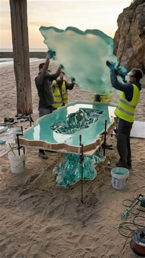 From an empty beach to a dream table Built by hand, step by step, just real work.And that final look