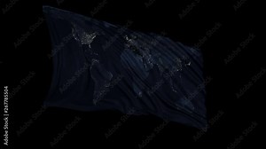 Flag with the texture of planet Earth at night. The flag develops smoothly in the wind. Wind waves spread over the flag. This version of the flag in smooth motion is suitable for almost any video
