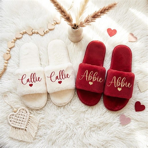 Custom Fluffy Slippers, Personalized Fluffy Slides for Women, Valentines Day Gifts for Her - Etsy