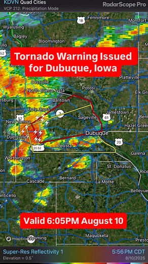 3.2K views · 16 reactions | ️ TORNADO WARNING – Dubuque, IA ️A tornado warning is in effect for Dubuque County until 6:45 PM CDT. Radar indicates rotation within a severe storm moving through the area.✅ Take shelter now — lowest floor, interior room, away from windows.#IAwx #TornadoWarning #Dubuque #SevereWeather | rainy.day.weather | Facebook