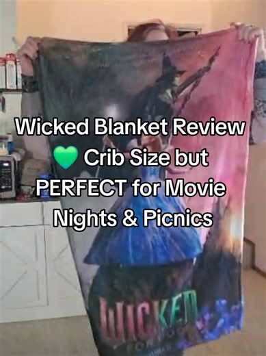 Wicked crib size blanket review 💚✨ — the perfect lightweight throw for picnics, yoga stretches, and cozy movie nights watching Wicked. Soft, portable, and just the right size for a lap blanket without the bulk. If you’re a Wicked fan, this is such a fun and practical find. #WickedBlanket #WickedFans #CozyVibes #MovieNightMustHave #TikTokShopFinds