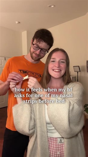 It’s always the highlight of my night to share my nasal strips with him 🤭🥹🫶🏼 #nasalstrips #breathe #couple