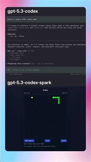Codex vs gpt-5.3-codex-spark | SpeedTest #programming #codex