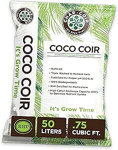 Char Coir Coco Coir, Loose Fill 100% RHP Certified Coco Coir, Buffered, pH Stable, Low EC, Triple Washed, Biodegradable, for Hydroponics, Flowers, Vegetables, Herbs and More, 50 Liters, 1.75 Cu Ft