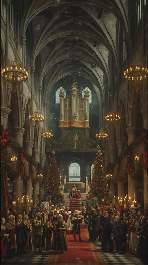 Medieval Christmas Pipe Organ Celebration in a Grand Gothic Hall