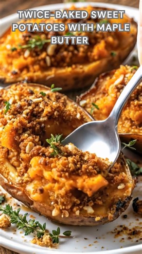 Sweet potatoes roasted until tender. Mashed with maple syrup, butter, and cinnamon. Topped with a golden pecan crumble and baked again at 400°F (200°C) for 20 minutes sweet, nutty, and caramel-scented, like autumn melting on your tongue. Ingredients For the Potatoes ➤ 4 medium sweet potatoes ➤ 2 tbsp unsalted butter, room temperature ➤ 2 tbsp maple syrup ➤ ¼ tsp ground cinnamon FULLL Recipe in First Cօʍʍеոτ 👇👇👇 | Nessy Recipes