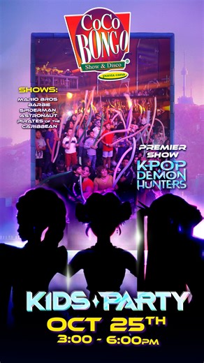 50K views · 233 reactions | Don't miss the upcoming 헞헜헗헦 헣헔헥헧헬 헜헡 헣헨헡헧헔 헖헔헡헔 on 헢헖헧헢헕험헥 ퟮퟱ헧헛 and get ready to enjoy Coco Bongo in a family atmosphere and the new K-Pop Demon Hunters show!  Also, we will have a costume contest! Is an event for all ages. ‍‍‍ Buy your tickets now  https://bit.ly/KidsParty_PuntaCana | CocoBongo | Facebook