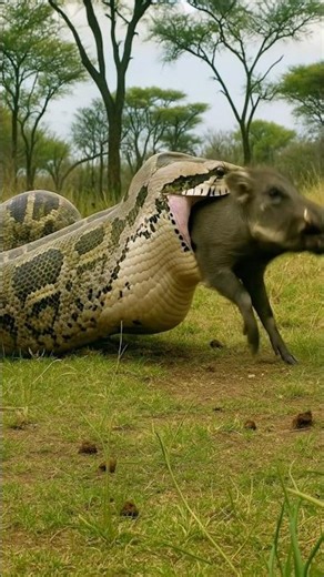 Giant Python Swallows a Wild Boar Alive — Real Footage From the African Savannah🐍🐗 #snake #shorts