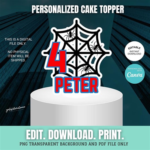 Spider Man Birthday Cake Topper Editable, Spider-themed Party Decorations, Printable Superhero Cake Topper Template, Kids Birthday Party - Etsy
