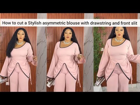 How to cut a stylish stylish blouse with drawstring and front slit #sewingforbeginners