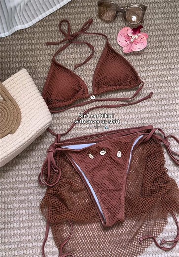 Stylish 3-in-1 Two Piece Net Bikini Set