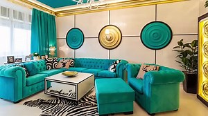 Turquoise sofa - a bright element in the interior of the living room - YouTube