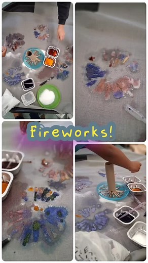Salt painted fireworks in the Toddler and Pre School rooms today. #tilehurstpreschool #westberkshiretoddlers #preschool #earlyyearseducation #eyfs #tilehurstchildcare #toddlerart #eyfscreative #fireworkcraft | Purley Pre-School