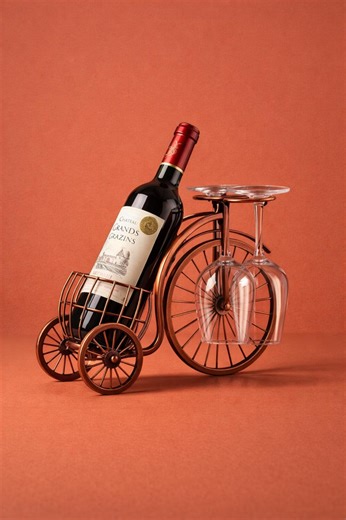 Copper Bicycle Wine Bottle Holder With Glass Rack Vintage - Etsy