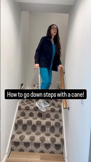 How to go down steps with a cane! #physicaltherapy #seniorcare #caregiver #fallprevention #howto
