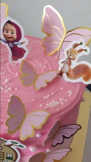 masha and the bear theme cake with chocolate flavor and strawberry 🍓 twist