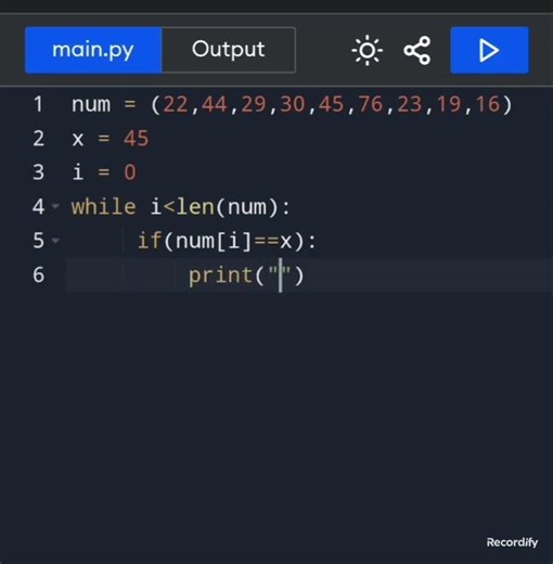 Search for a number X in tuple using loop #coding