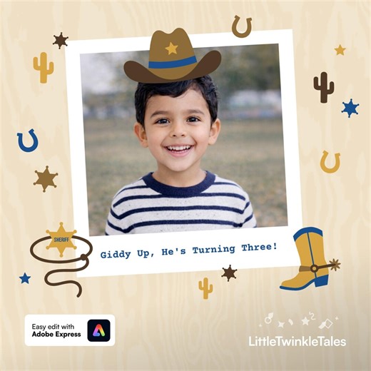 Cowboy 3rd Birthday Invitation Boy With Photo, Wild West Party Invite, 5x7 Editable Template - Etsy