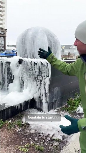 Deep freeze encases fountain in ice