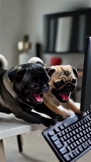 Two Pugs Fought Over a computer #Pugs #Funny