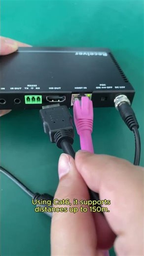 HDBaseT wall plate extender delivering three signals over a single Cat6 cable, up to 150m with PoC.