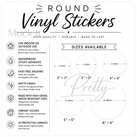 Round Vinyl Sticker Size Chart, Decal Mockup Guide, Info Card Listing Insert, Outdoor Sticker Template - Etsy